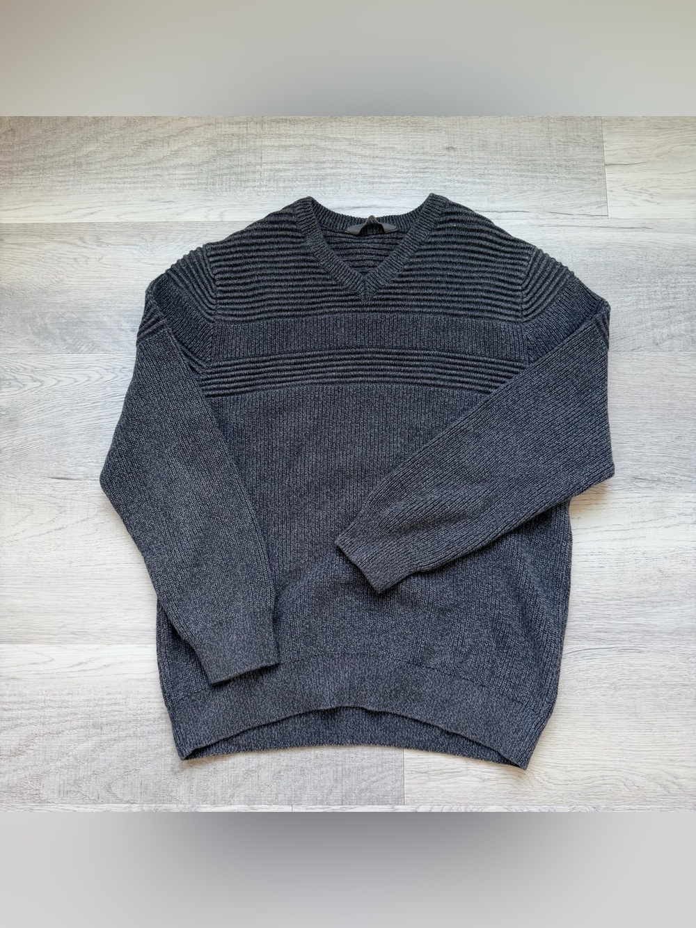 Denver Hayes Charcoal Ribbed V-Neck Sweater